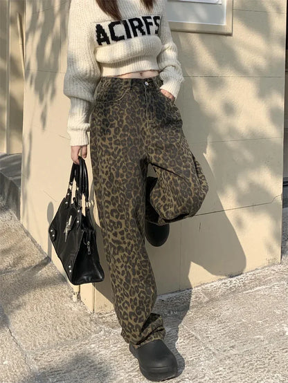 Bibi - Oversized Denim Leopard Pants