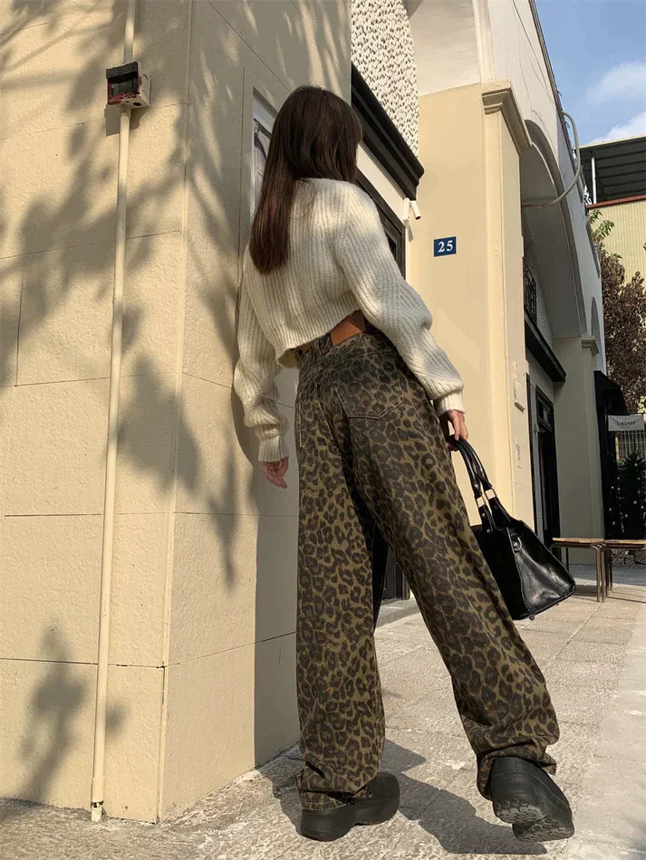 Bibi - Oversized Denim Leopard Pants