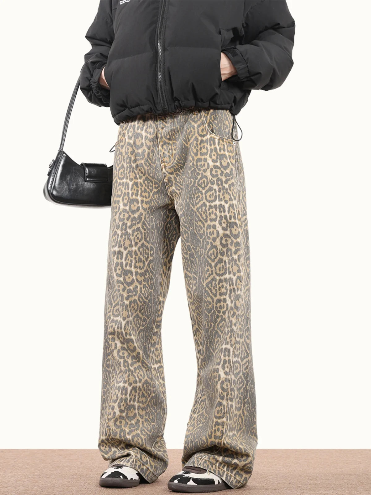 Bibi - Oversized Denim Leopard Pants