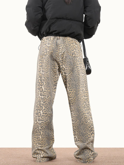 Bibi - Oversized Denim Leopard Pants