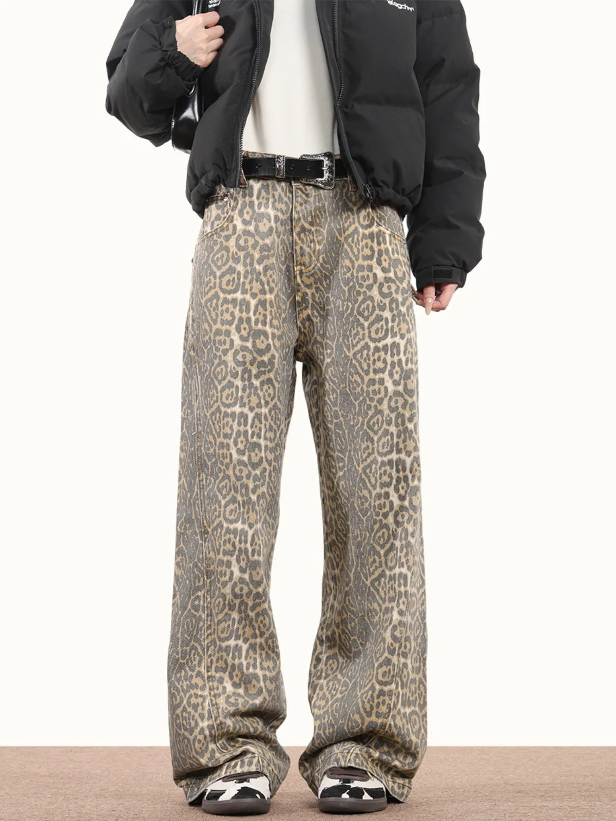 Bibi - Oversized Denim Leopard Pants