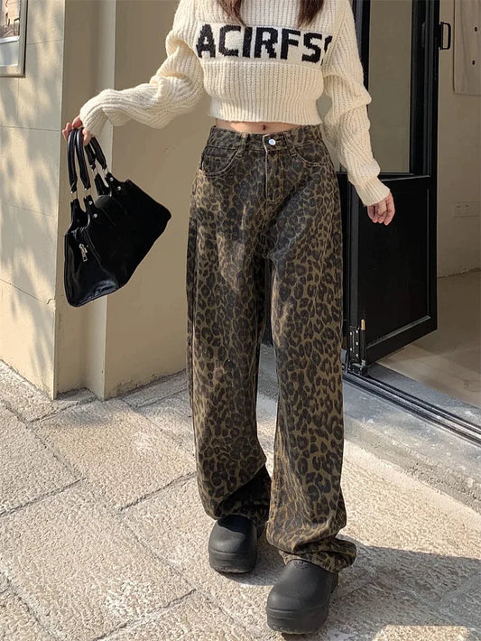 Bibi - Oversized Denim Leopard Pants